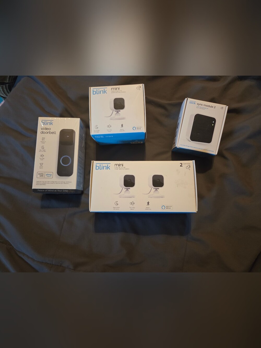 Blink Video Doorbell + 2 Mini Cameras & Sync Module - White/Black